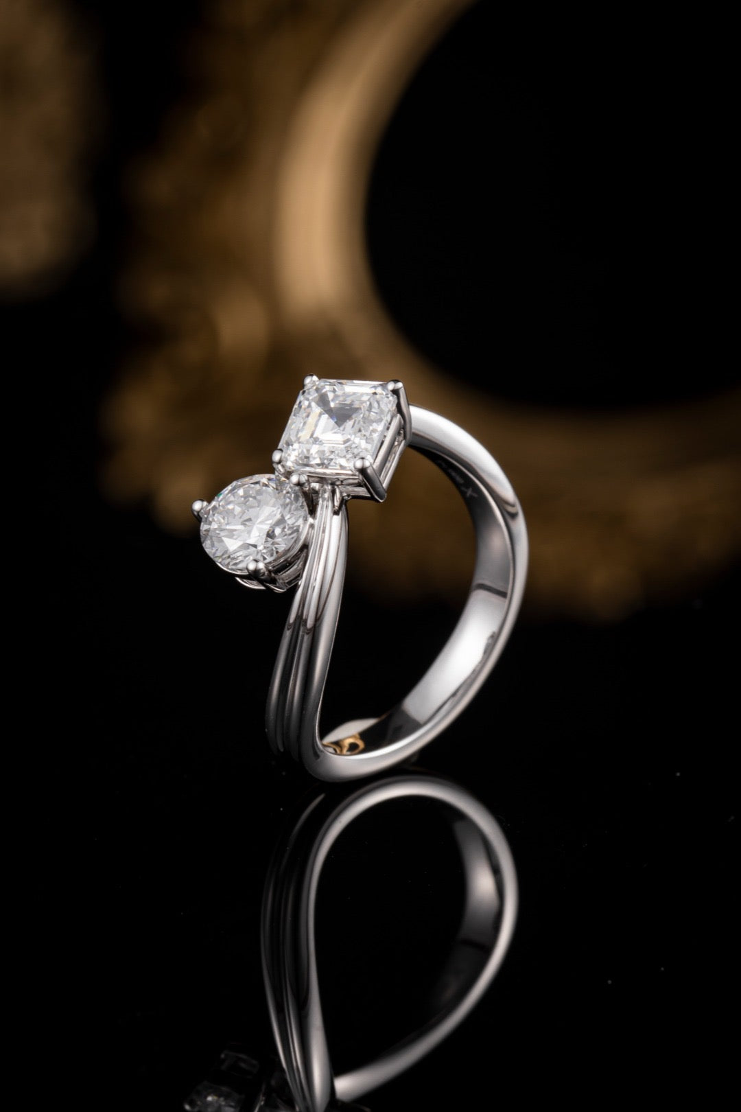 Burton Jewelry - Ring 1.0ct Asscher Cut Engagement Rings - Lab Grown Diamond - Pt900 - Two Stone Wedding Rings for Her - Ideal Proposal or Anniversary Gifts