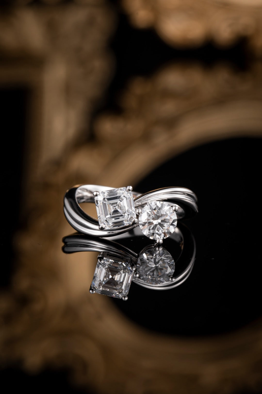Burton Jewelry -  Ring 1.0ct Asscher Cut Engagement Rings - Lab Grown Diamond - Pt900 - Two Stone Wedding Rings for Her - Ideal Proposal or Anniversary Gifts